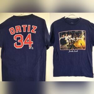 Boston Red Sox Bundle: 2 Large Almost Vintage Navy Blue Tees Ortiz+Yankee Candle